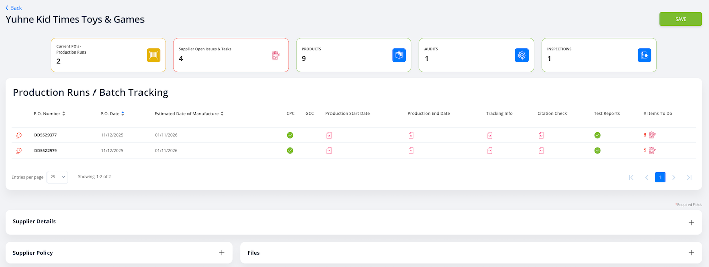 Supplier Access with To Do' on each order